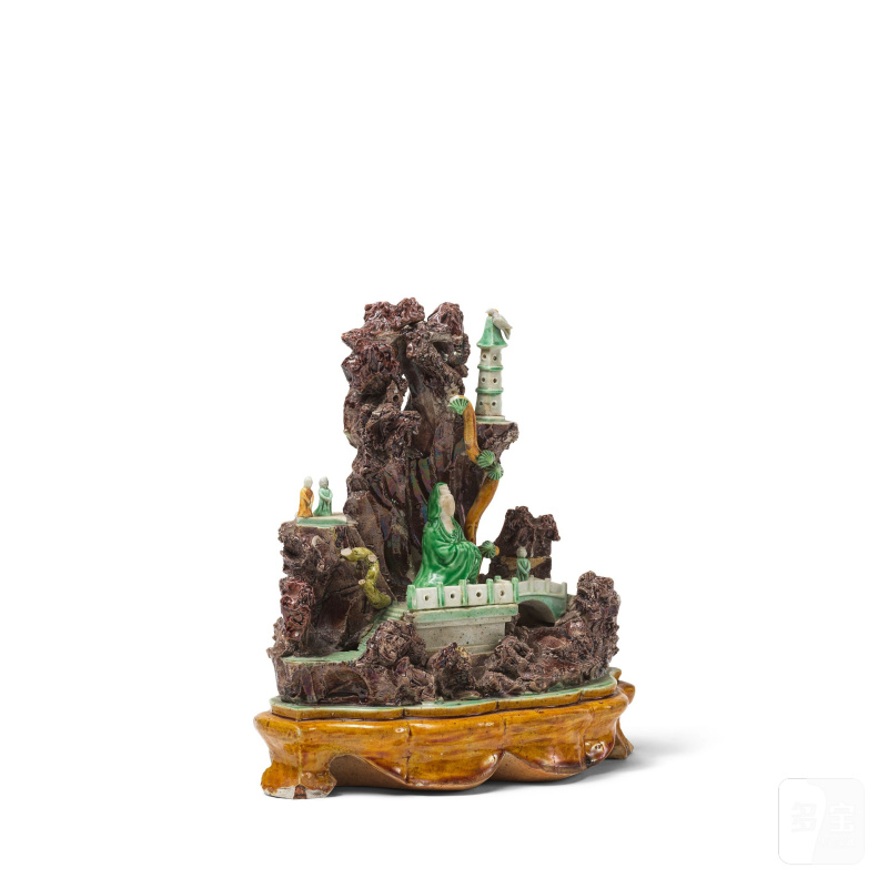 清康熙 素三彩觀音山子 | RARE GROTTE EN BISCUIT ÉMAILLÉ JAUNE, VERT ET AUBERGINE - 图8